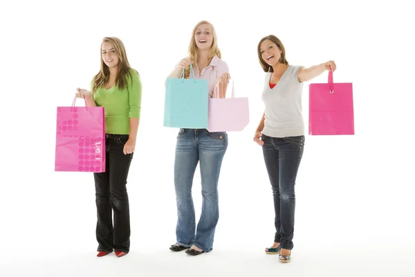 Portrait Teenage Girls Holding Shopping Bags — Stock Photo, Image