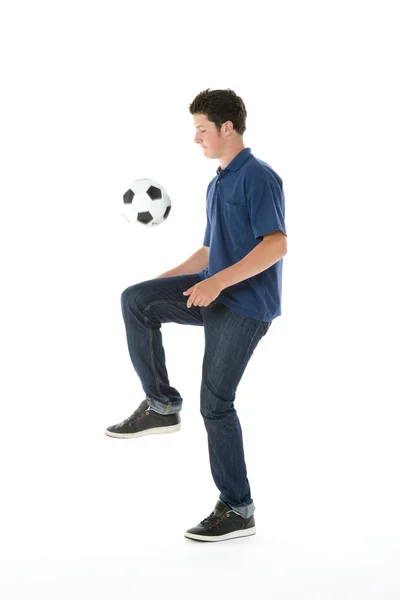Portrait Garçon Adolescent Avec Ballon Football — Photo