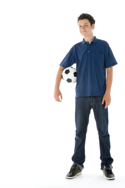 Porträt Eines Teenagers Mit Einem Fußballball — Stockfoto