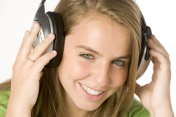 Teenage Girl Listening Music Headphones — Stock Photo, Image