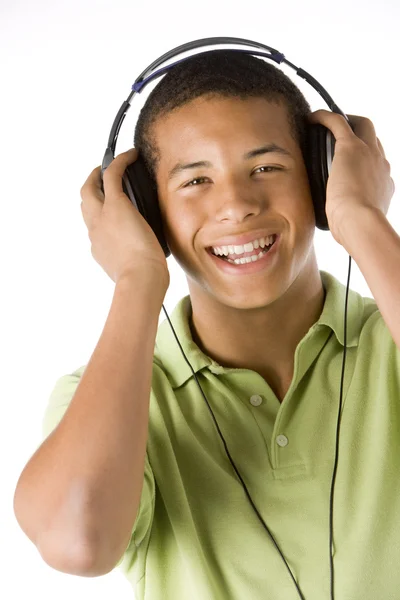 Teenage Boy Listening Music Headphones — стоковое фото