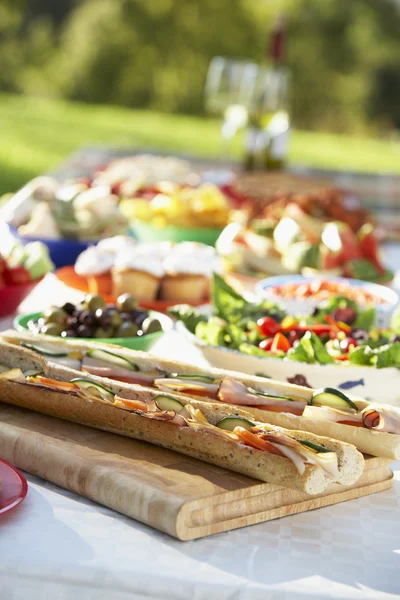 Açık Havada Yemek Gıda Ile Ortaya Konulan Masada — Stok fotoğraf