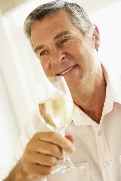 Middle Aged Man Drinking Glass Wine — Zdjęcie stockowe