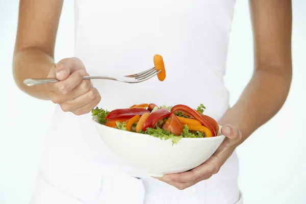 Young Woman Holding Bowl Salad — Stock Photo, Image