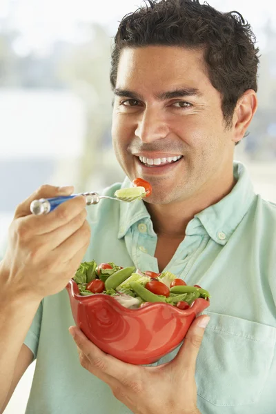 Mid Adult Man Holding Bowl Salad Smiling Camera — Stock Photo, Image
