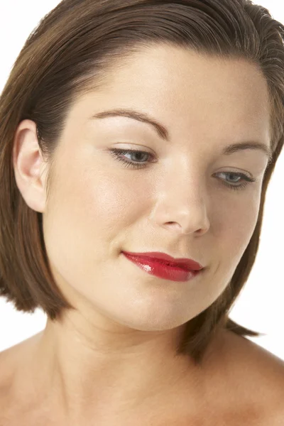 Retrato Mujer Joven Con Lápiz Labial Rojo —  Fotos de Stock