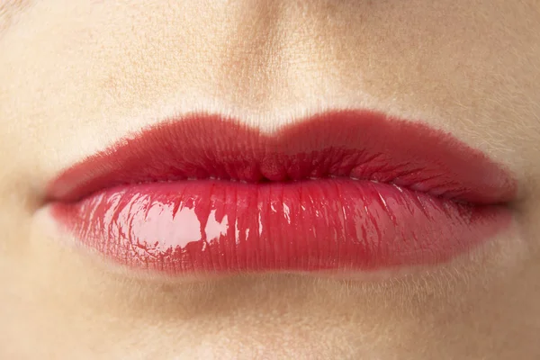 Extreme Close Young Woman Wearing Red Lipstick — Stock Photo, Image