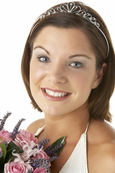Retrato Noiva Segurando Buquê Flores — Fotografia de Stock