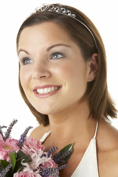 Portret młodej trzyma bukiet kwiatów — Zdjęcie stockowe