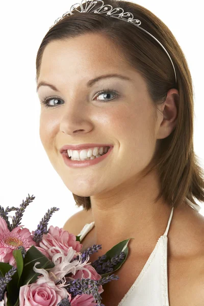 Menyasszony Bouquet Virágok Kezében Portréja — Stock Fotó