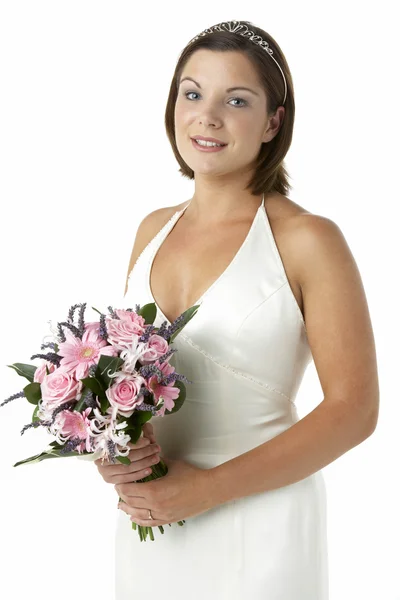 Portret van de bruid houden boeket van bloemen — Stockfoto