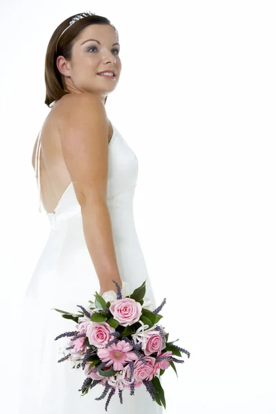 Retrato de noiva segurando buquê de flores — Fotografia de Stock
