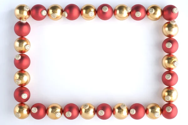 Rand Aus Roten Und Goldenen Kugeln Vor Weißem Hintergrund — Stockfoto