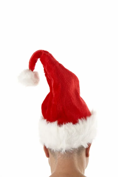 男子戴圣诞老人帽子白色背景 — 图库照片