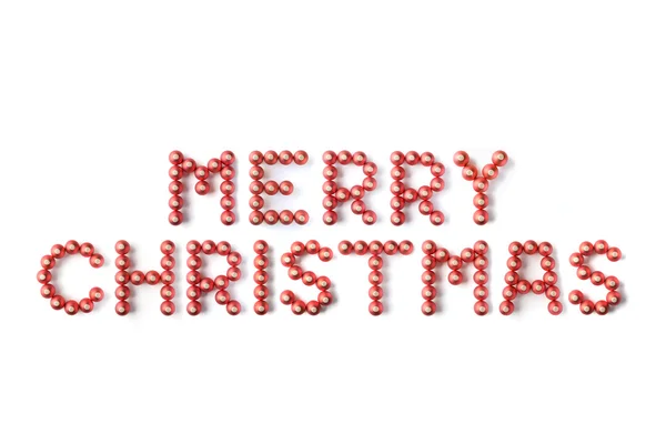 Rosso Natale Baubles Ortografia Buon Natale Sullo Sfondo Bianco — Foto Stock