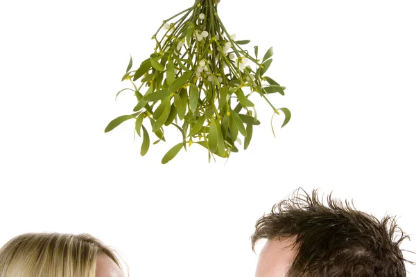Detail Couple Standing Bunch Mistletoe — Stock Photo, Image