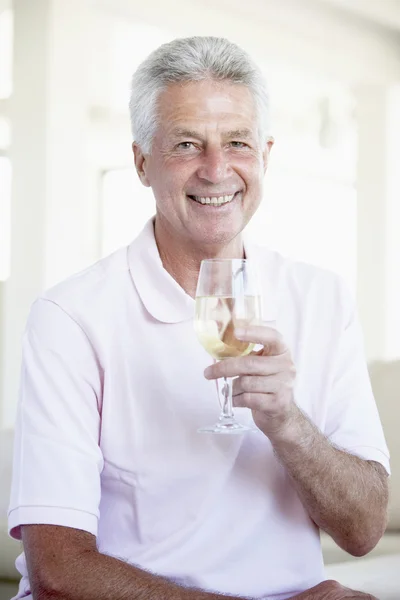 享受一杯白红酒的男人 — 图库照片