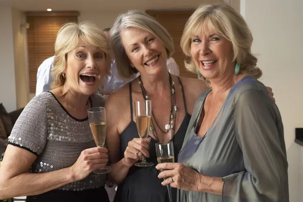 Vrienden genieten van een glas champagne op een diner — Stockfoto