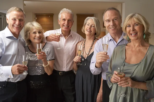 Bir bardak şampanya bir akşam yemeği partide eğleniyor arkadaşlar — Stok fotoğraf