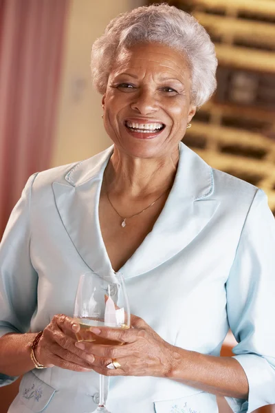 Kvinna Med Ett Glas Vin Bar — Stockfoto