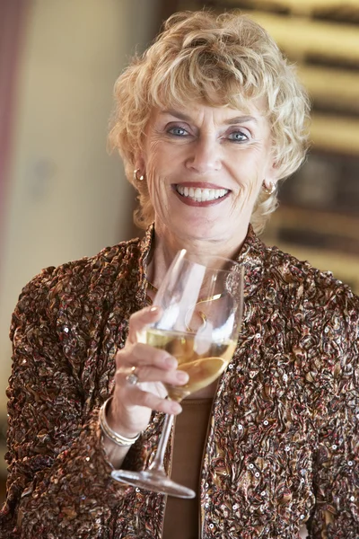 Vrouw Met Een Glas Wijn Een Bar — Stockfoto