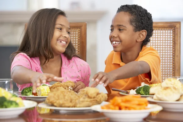 Brother Sister Having Lunch Together Home — Stock Photo, Image
