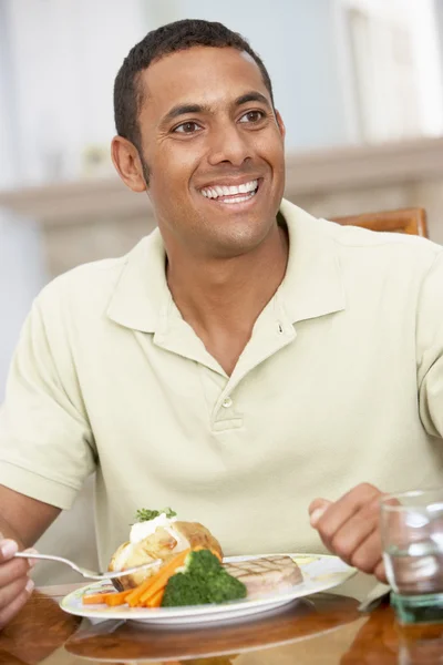 Man Enjoying Meal Home — Stock Photo, Image