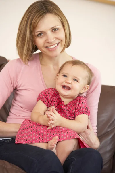 Mother Baby Daughter Sofa — Stock Photo, Image