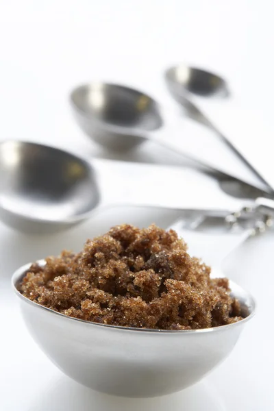 Hnědý Cukr Misce Měřicí Lžíce — Stock fotografie