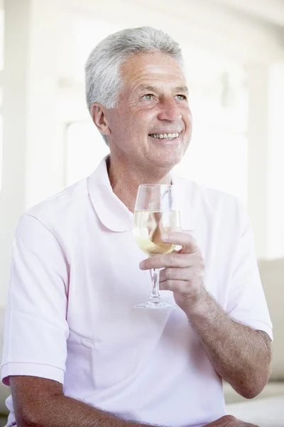 Man Enjoying Glass White Wine — Stock Photo, Image