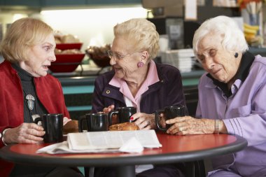 Senior women drinking tea together clipart