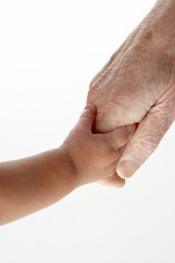 Grandfather and granddaughter holding hands clipart