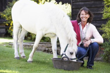 Farmer's Wife Feeding Pony clipart