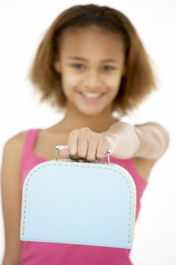 Young Girl Holding Suitcase clipart