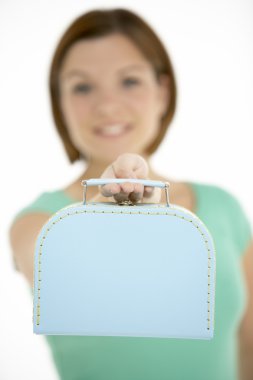 Woman Holding Suitcase clipart