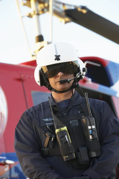 Portrait of paramedic standing in front of Medevac — Stock Photo, Image