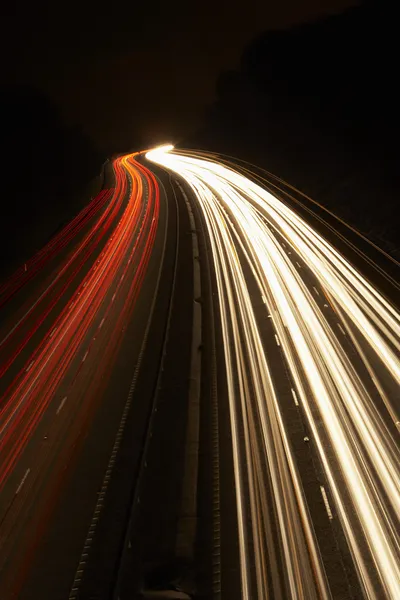Faros Luces Cola Una Autopista Por Noche — Foto de Stock