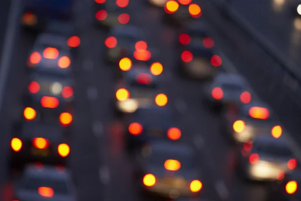 Tail Lights Shining Brightly In A Traffic Jam On Motorway — Stock Photo, Image