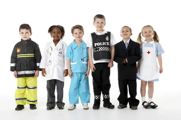 Niños pequeños disfrazados de profesiones —  Fotos de Stock