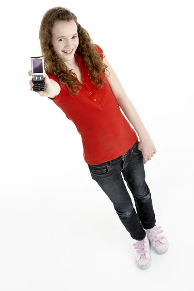 Ung Flicka Med Mobiltelefon — Stockfoto