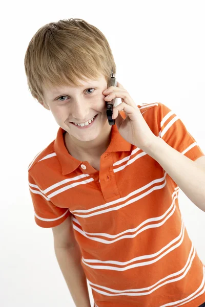 Ung Pojke Med Mobiltelefon — Stockfoto