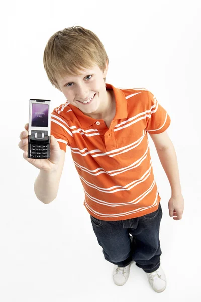 Ung Pojke Med Mobiltelefon — Stockfoto