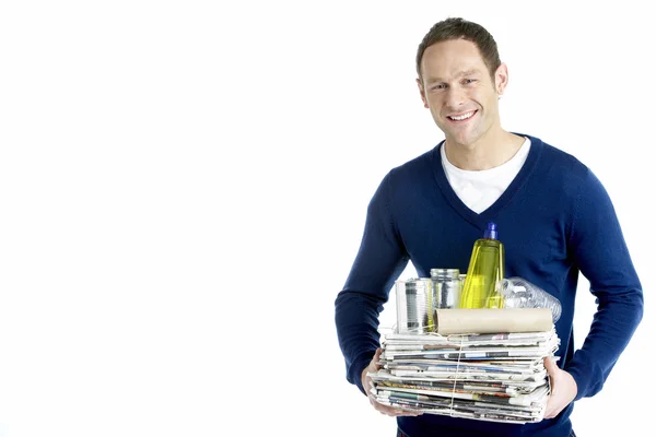 Man Carrying Stack Recycling — Stock Photo, Image
