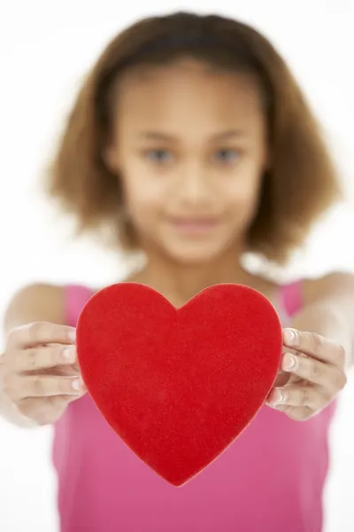 Young Girl Holding Heart — Stock Photo, Image