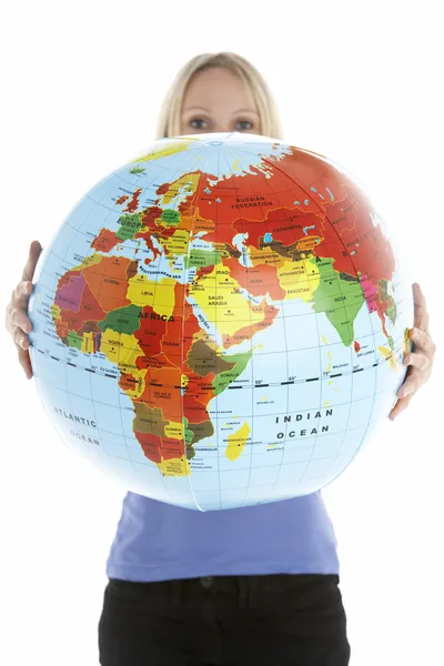 Woman Holding Globe — Stock Photo, Image