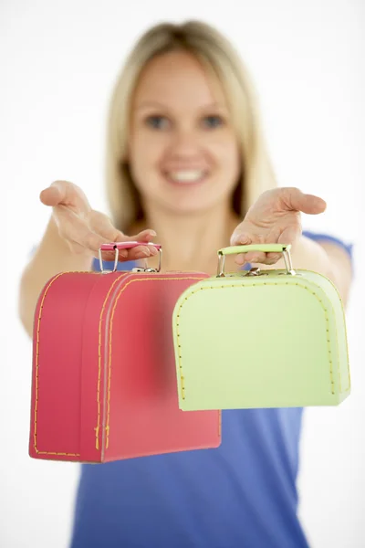 Woman Holding Two Suitcases — Stock Photo, Image
