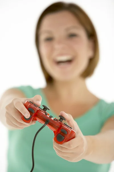 Frau Mit Videospielsteuerung — Stockfoto