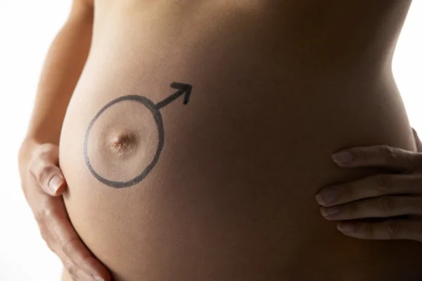 Detalle Mujer Embarazada Con Símbolo Femenino Estómago — Foto de Stock