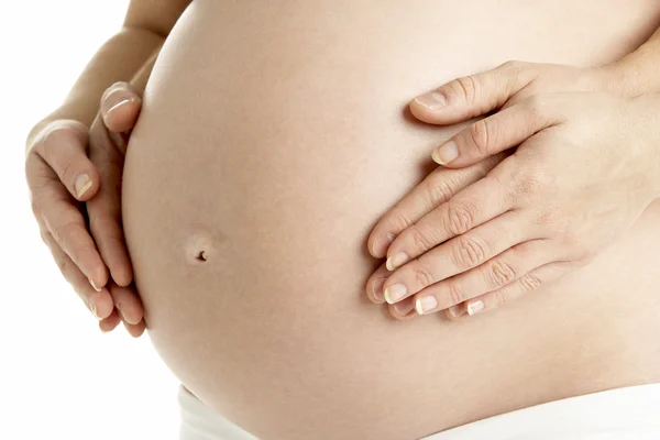 Pareja Sosteniendo Estómago Mujer Embarazada —  Fotos de Stock