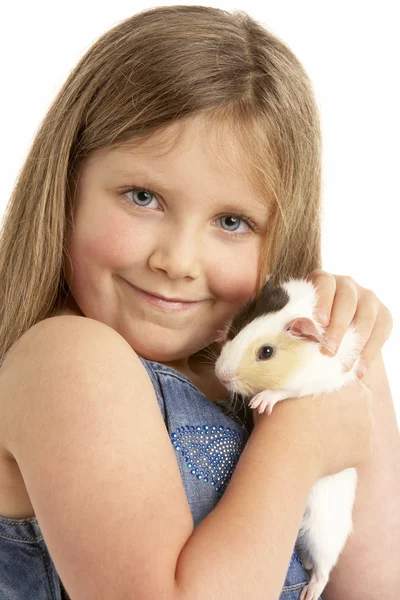 Joven Chica Holding Mascota Guineana Cerdo — Foto de Stock